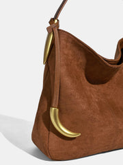 Metal Accent Faux Suede Hobo Bag