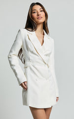Tiana Mini Dress - Double Breasted Collared Jacket Dress in Ivory