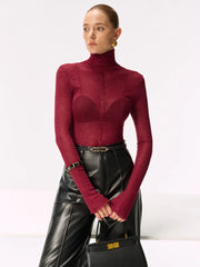 Sheer Turtleneck Wool Blend Sweater