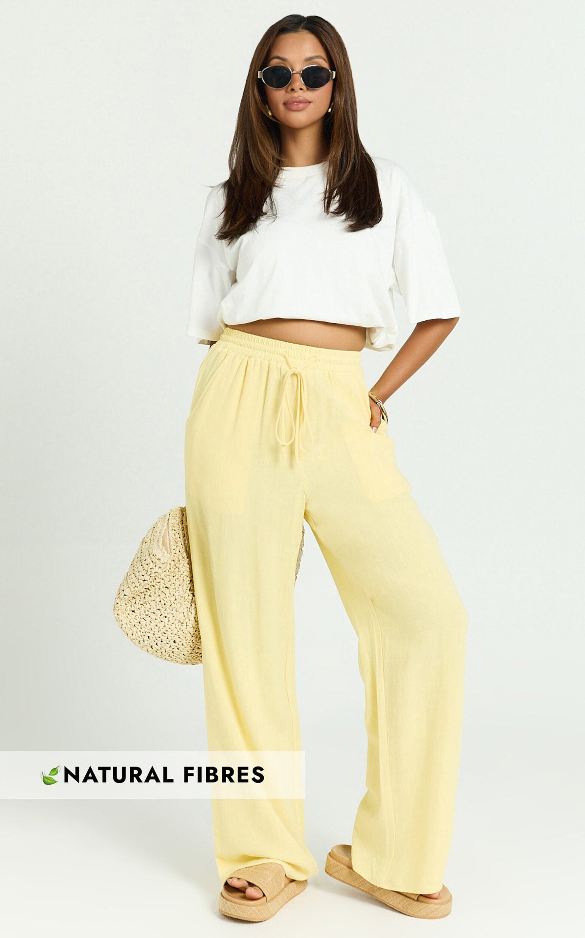 Kala Pants - Mid Waisted Relaxed Elastic Waist Pants in Lemon
