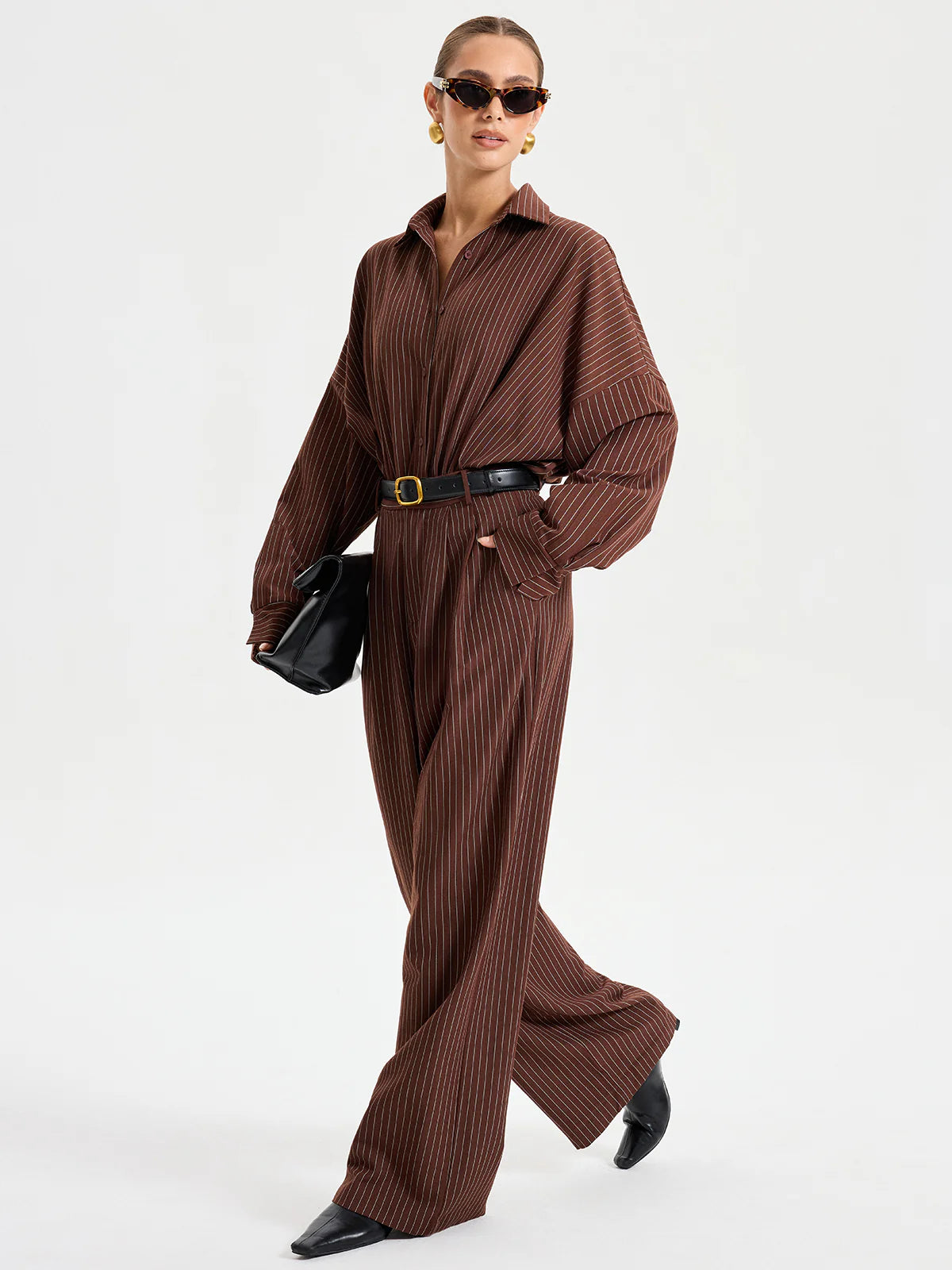 Shirt Collar Pinstripe Long Sleeve Bodysuit