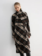Plaid Wool-Blend Coat with Matching Scarf
