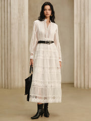 Semi-Sheer Lace Panel Maxi Dress without Belt