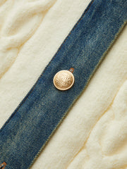 Denim Paneled Cable Knit Sleeveless Vest