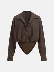 Striped Long-Sleeve Collared Bodysuit