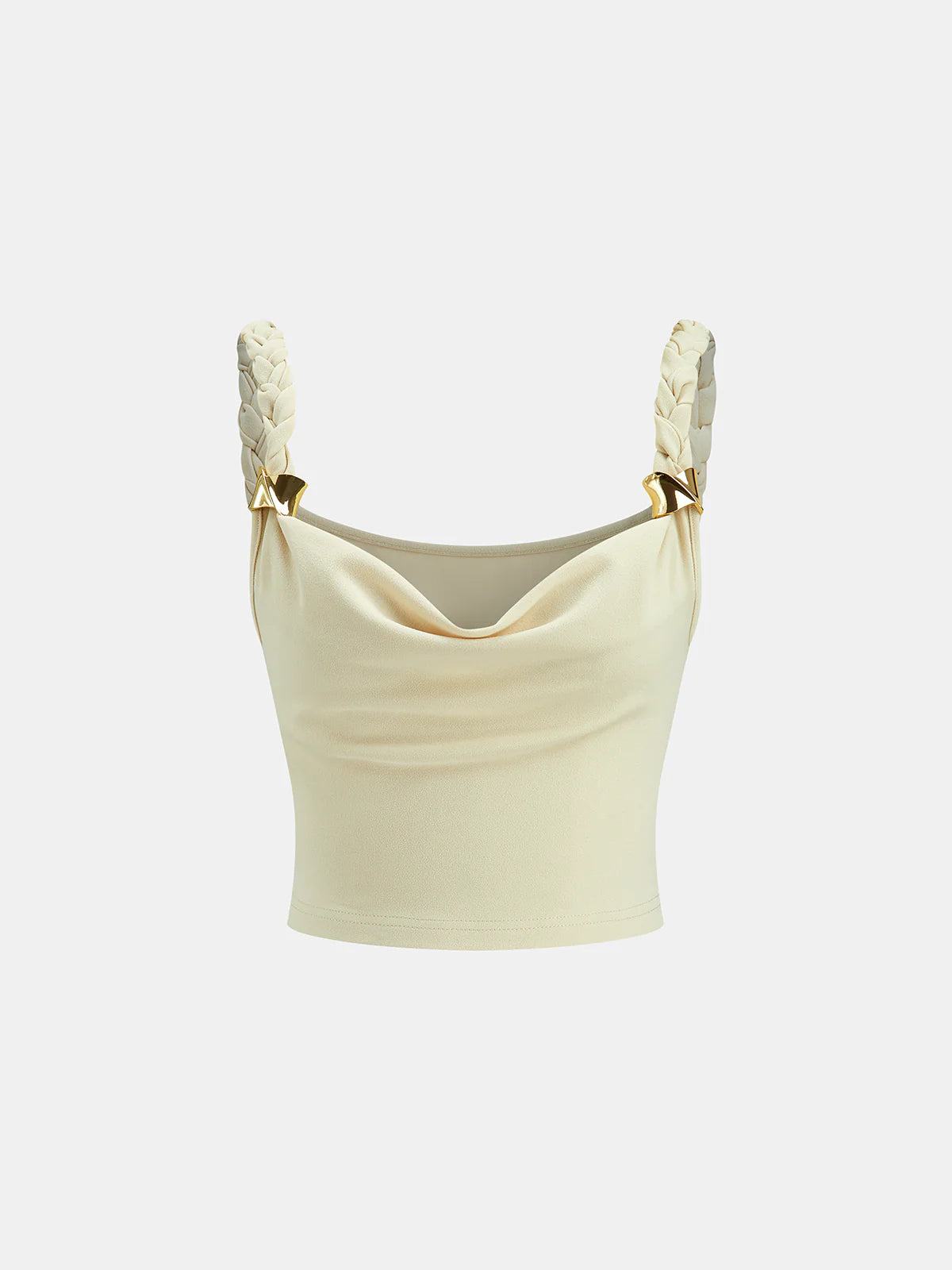 Braided Strap Draped Collar Crop Top