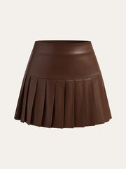 Faux Leather High-Waist Pleated Mini Skirt