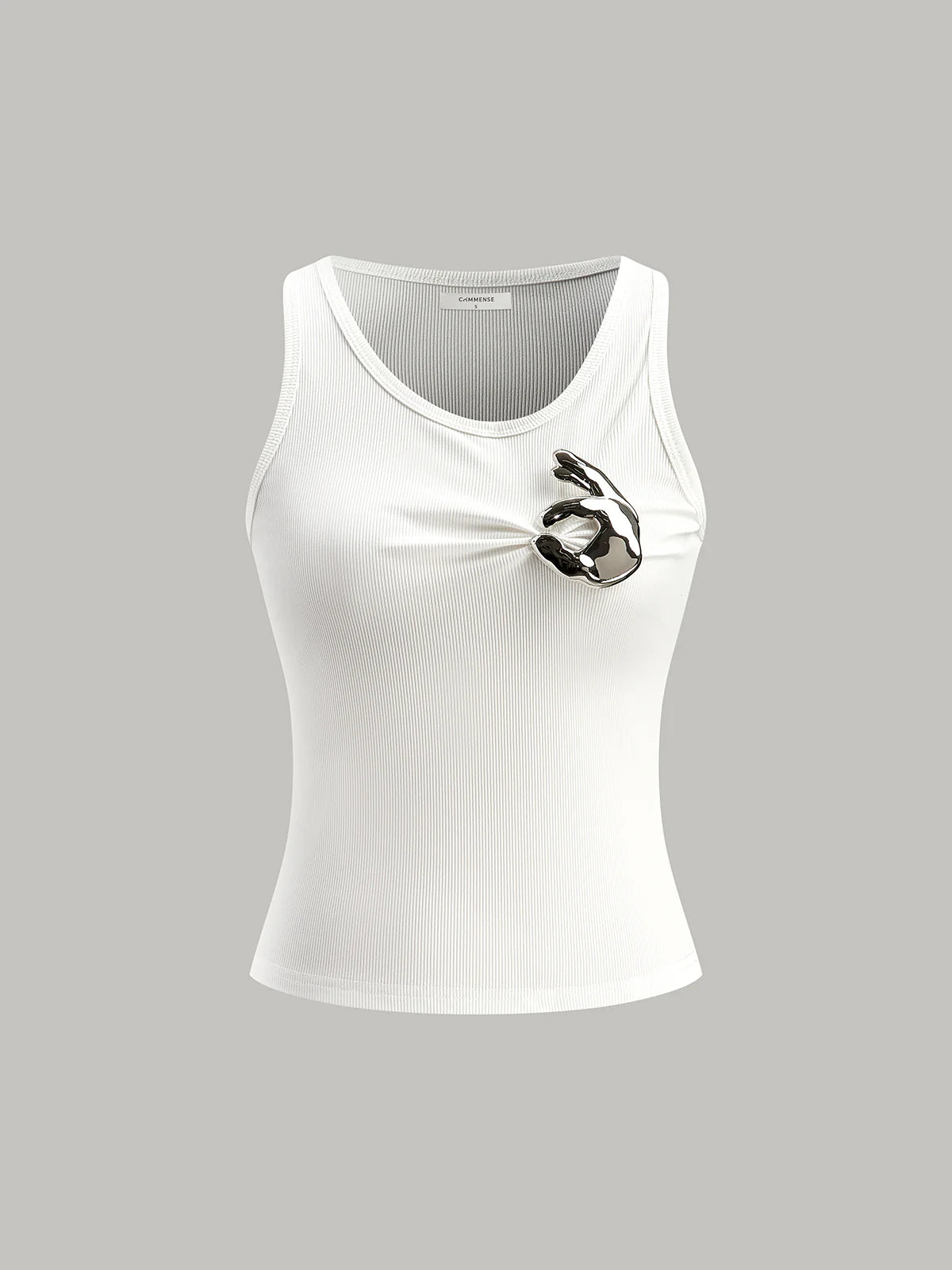 Ribbed Knit Top With Metal Detail