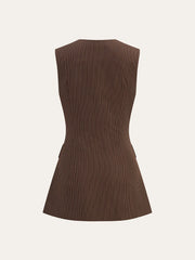 V-Neck Striped Metal Button Tank Top