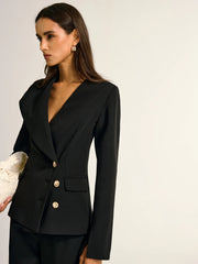 Metal Button Shawl Collar Blazer