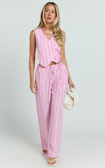 Layla Top - Wrap Over Top in Pink Stripe