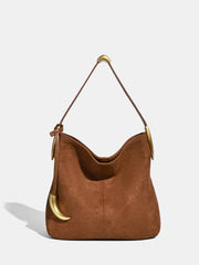 Metal Accent Faux Suede Hobo Bag