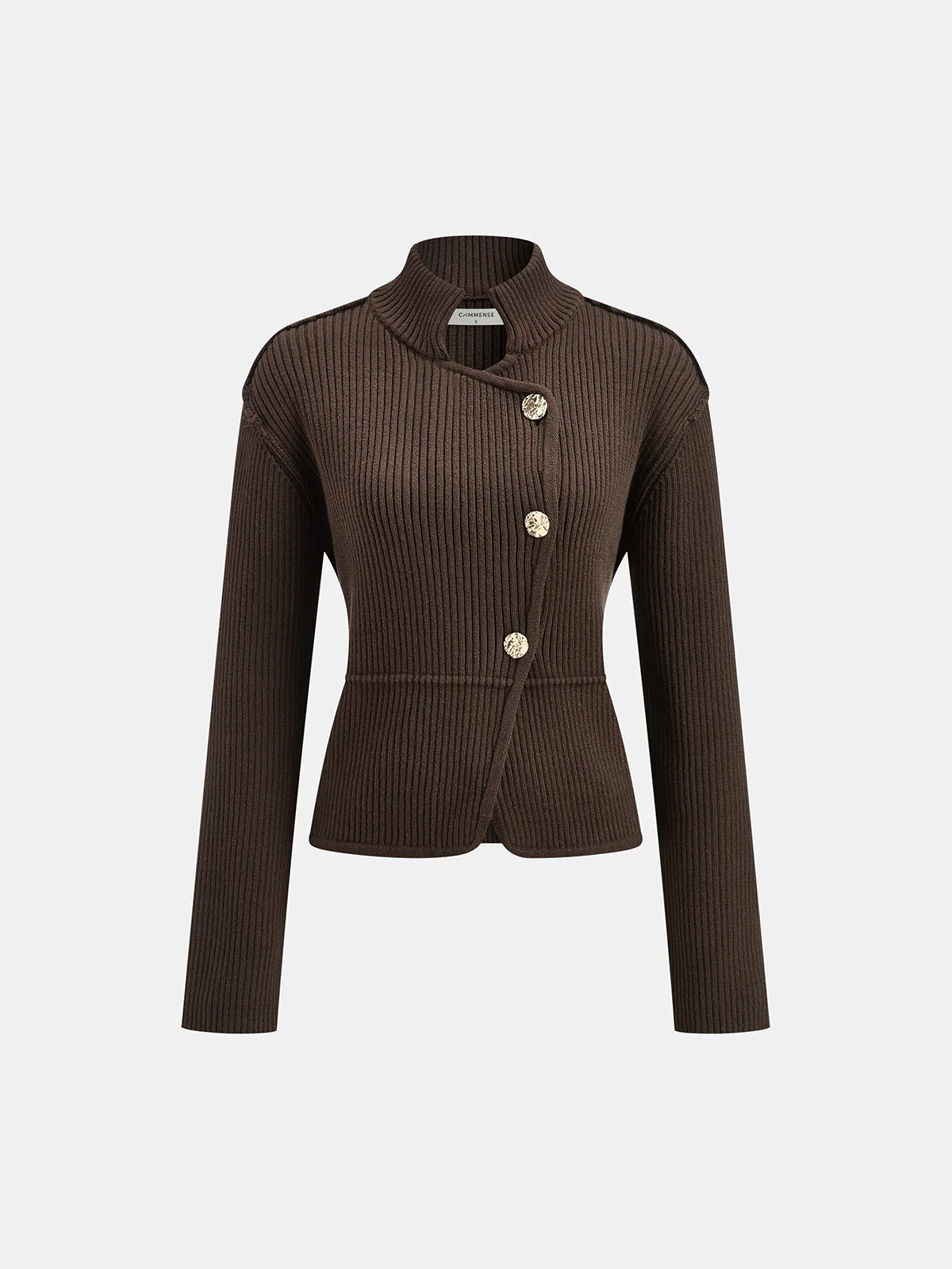 Stand Collar Asymmetric Button Cardigan