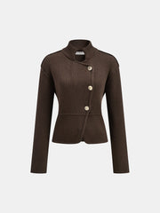 Stand Collar Asymmetric Button Cardigan