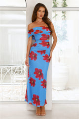 Secret Romance One Shoulder Maxi Dress Blue