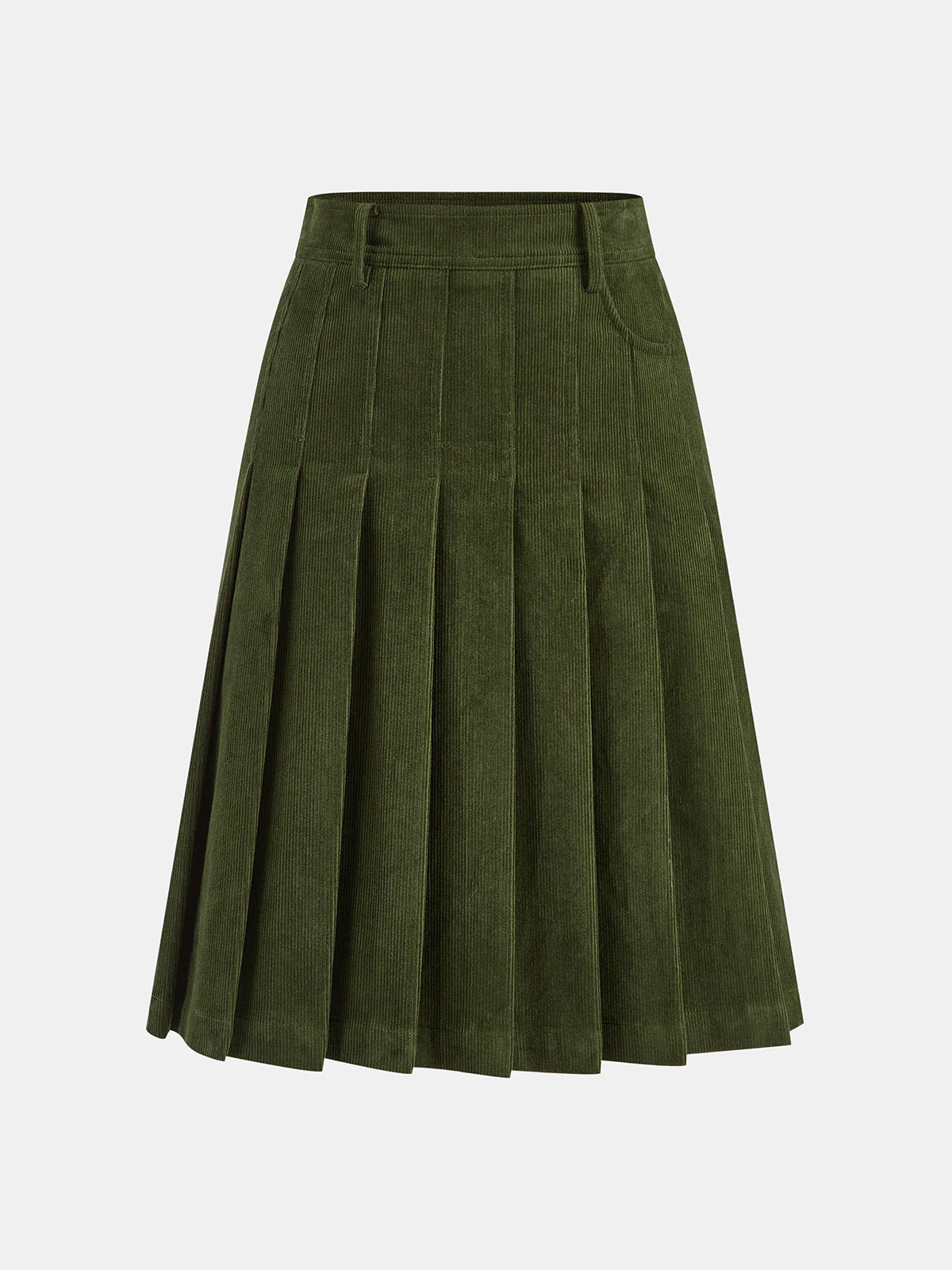 Pleated Corduroy Midi Skirt