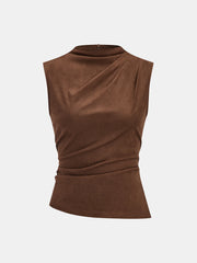 Suede Effect Ruched Sleeveless Vest