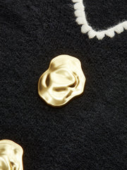 Buttoned Contrast Fringe Split Sweater