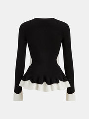 Contrast Ruffle Hem Button Cardigan