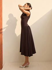 Asymmetrical Neck Cap Sleeve Maxi Dress