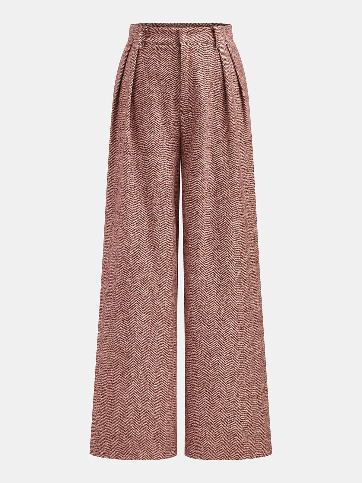 Herringbone Wool-Blend Wide-Leg Pants