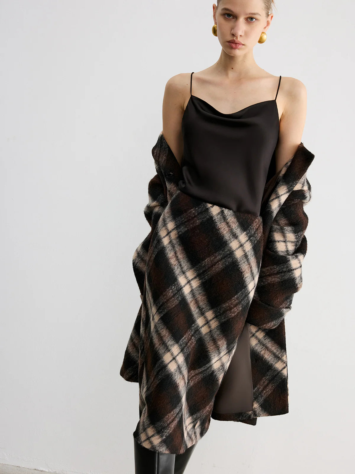 Plaid Wool-Blend Midi Pencil Skirt