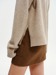 Wool-Blend V-Neck Sweater with Side Slit
