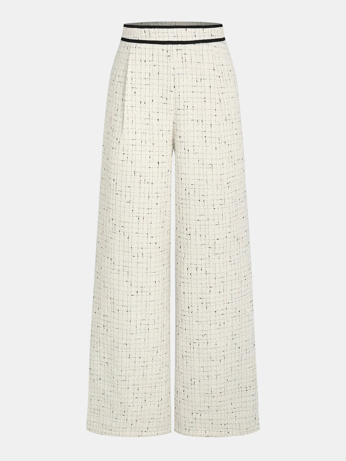Contrast Waistband Tweed Wide-Leg Pants