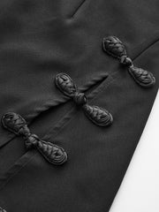 Stand Collar Long Sleeve Know Button Side Slit Dress