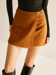 Metal-Detail Suede Effect Mini Skirt