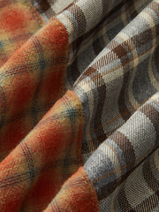 Denim Paneled Mixed Plaid Midi Skirt