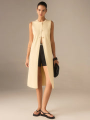 Sleeveless Knit Midi Top with Metal Button Front