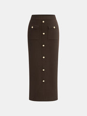 Wool Blend Metal Button Vest and Skirt Set