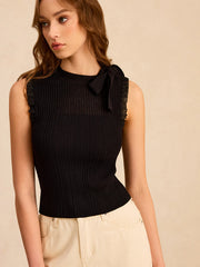Bow Ribbed Knit Sleeveless Top