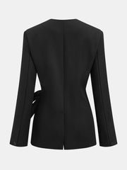 Wrap Front Faux Leather Bow Detail Blazer