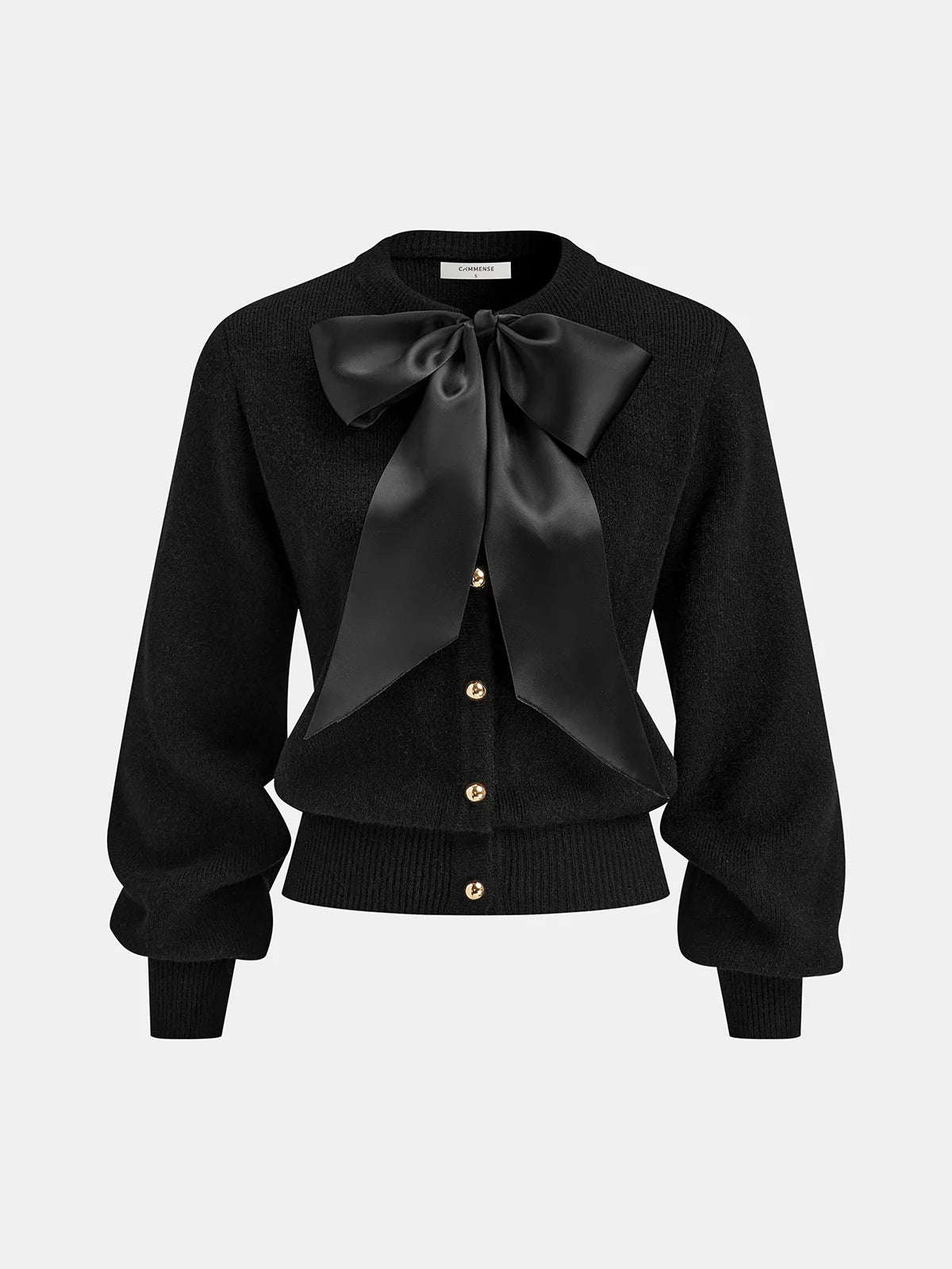 Bow Detail Metal Button Knit Cardigan