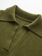 Ribbed Wool Blend Polo Knit Top