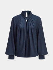 Keyhole Neck Bishop Sleeve Satin Blouse