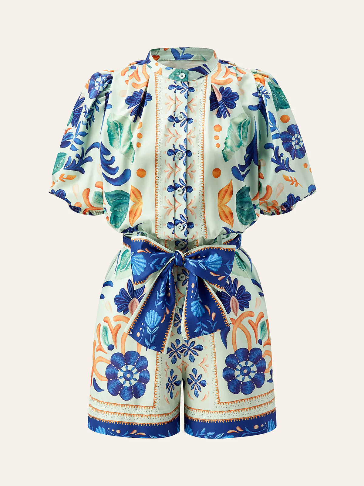 Floral Print Tie-Waist Jumpsuit