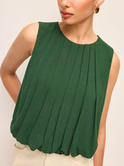 Pleated Cotton & Linen Sleeveless Top