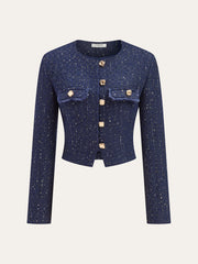 Metal Button Sequin Tweed Blazer