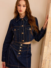 Metal Button Cropped Denim Jacket