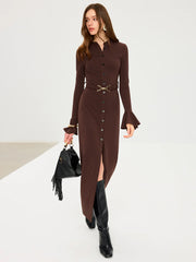 Flared Cuff Button-Front Maxi Dress