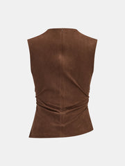 Suede Effect Ruched Sleeveless Vest