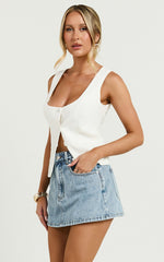 Nalfie Top -  Linen Wide Scoop Neck Fitted Vest Top in White