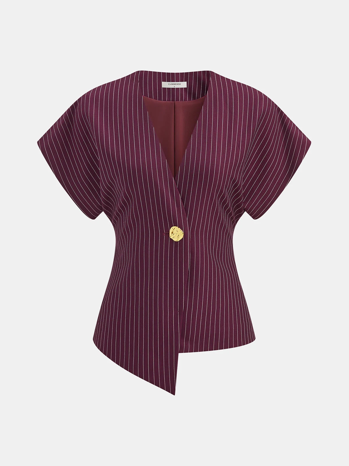 Striped V-Neck Blouse with Metal Button