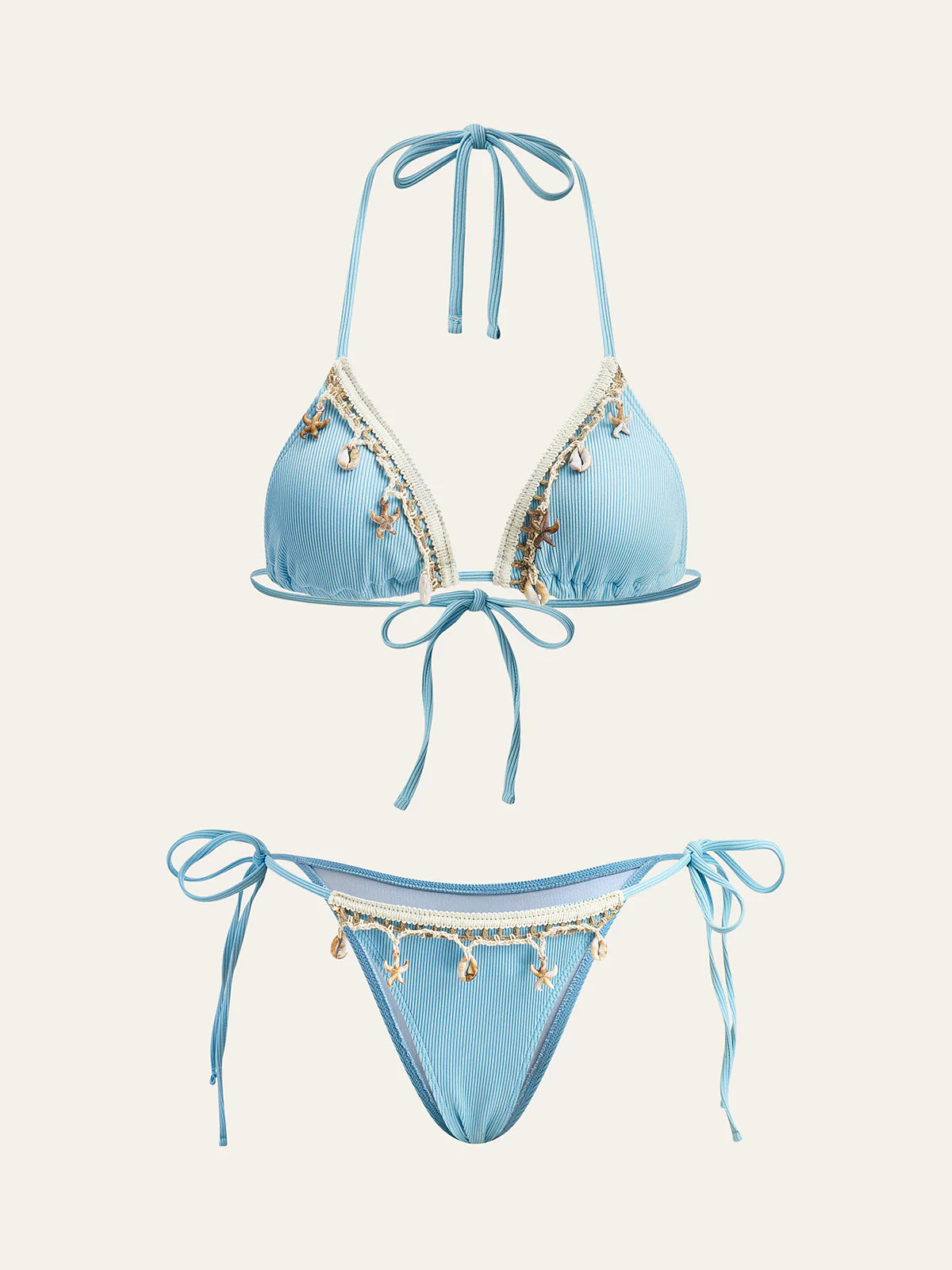 Shell Charm Trim Tie Bikini Set