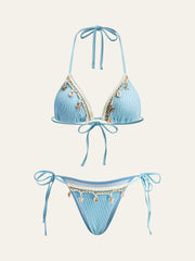 Shell Charm Trim Tie Bikini Set