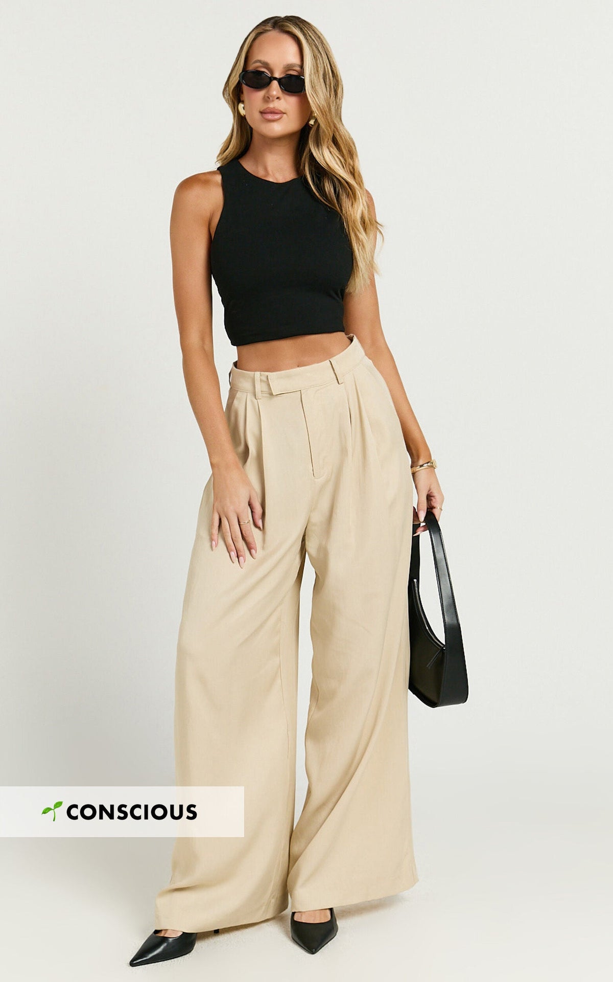 Clarke Pants - High Waist Wide Leg Pants in Stone