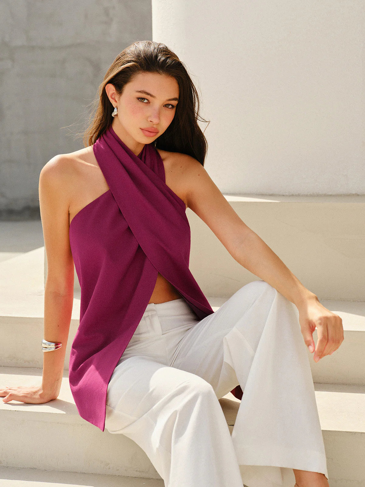 Halter-Style Cross-Neckline Backless Top